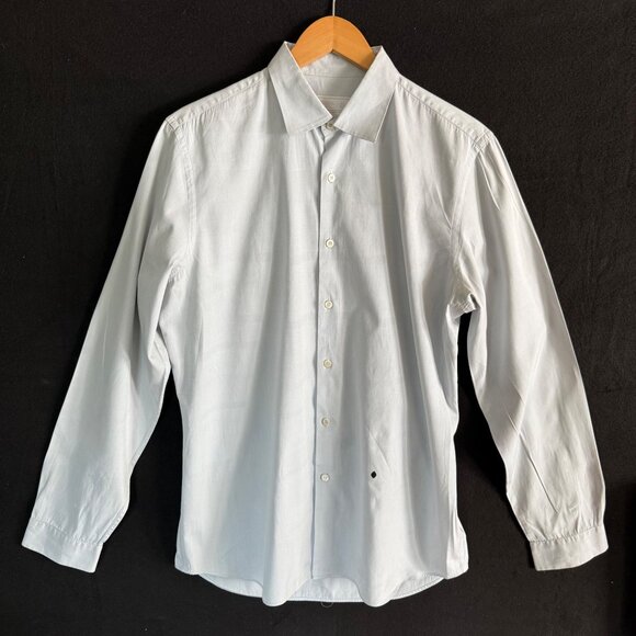 size 42, 16 1/2 Prada Mens Light Blue Button-Up Dress Shirt (stains) - Picture 2 of 12